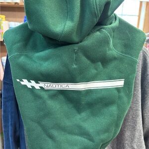Nautica Forest Green Hoodie with White Logo Stripe